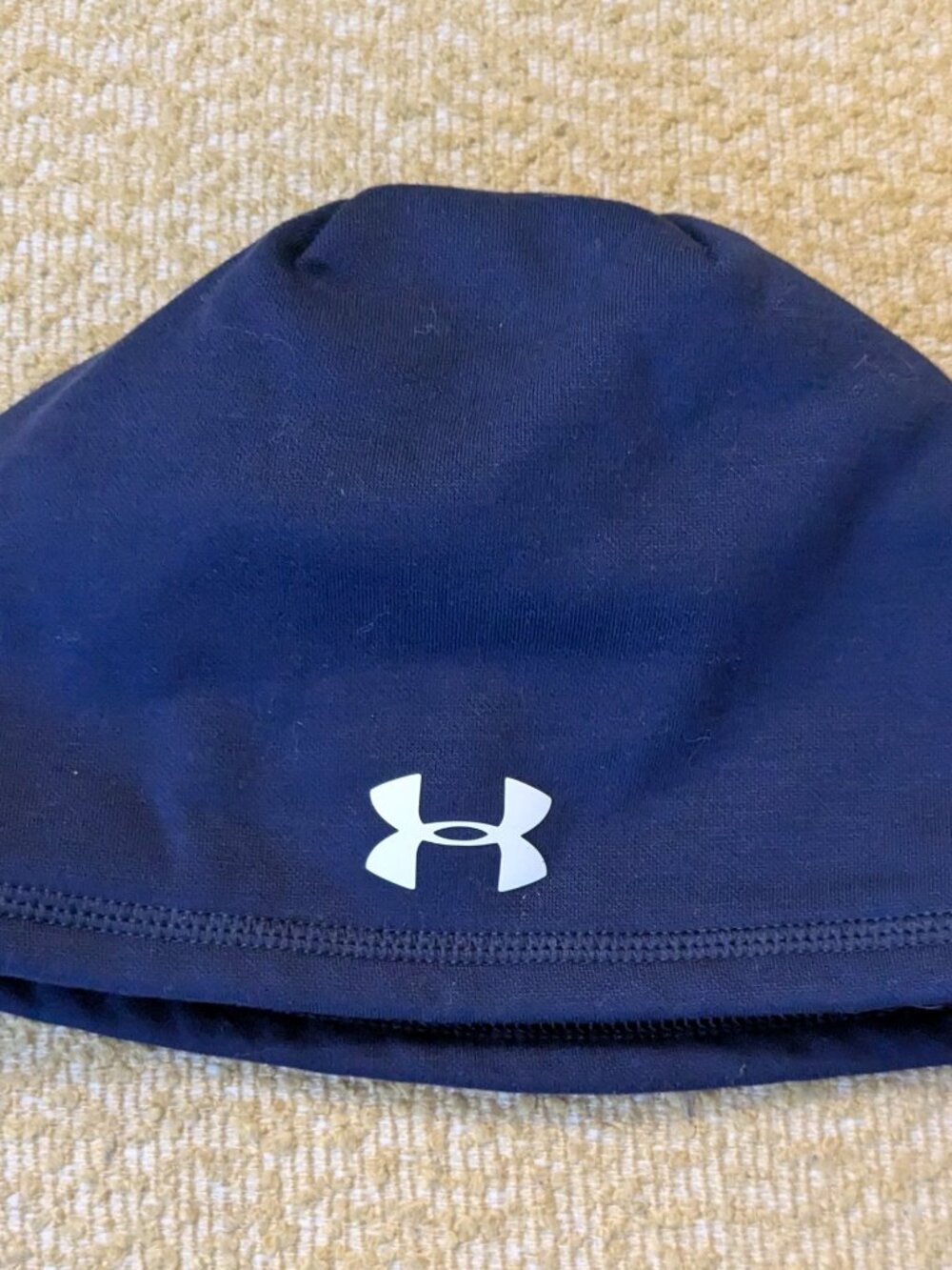 Under Armour Navy Beanie Skull Cap White Logo Men's One Size